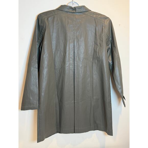 Eileen Fisher Coated Cotton Zip Jacket Olive Taupe M - Picture 2 of 5